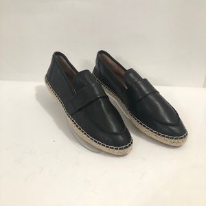 Marc Fisher Flat Espadrille Black Leather Shoes NWT